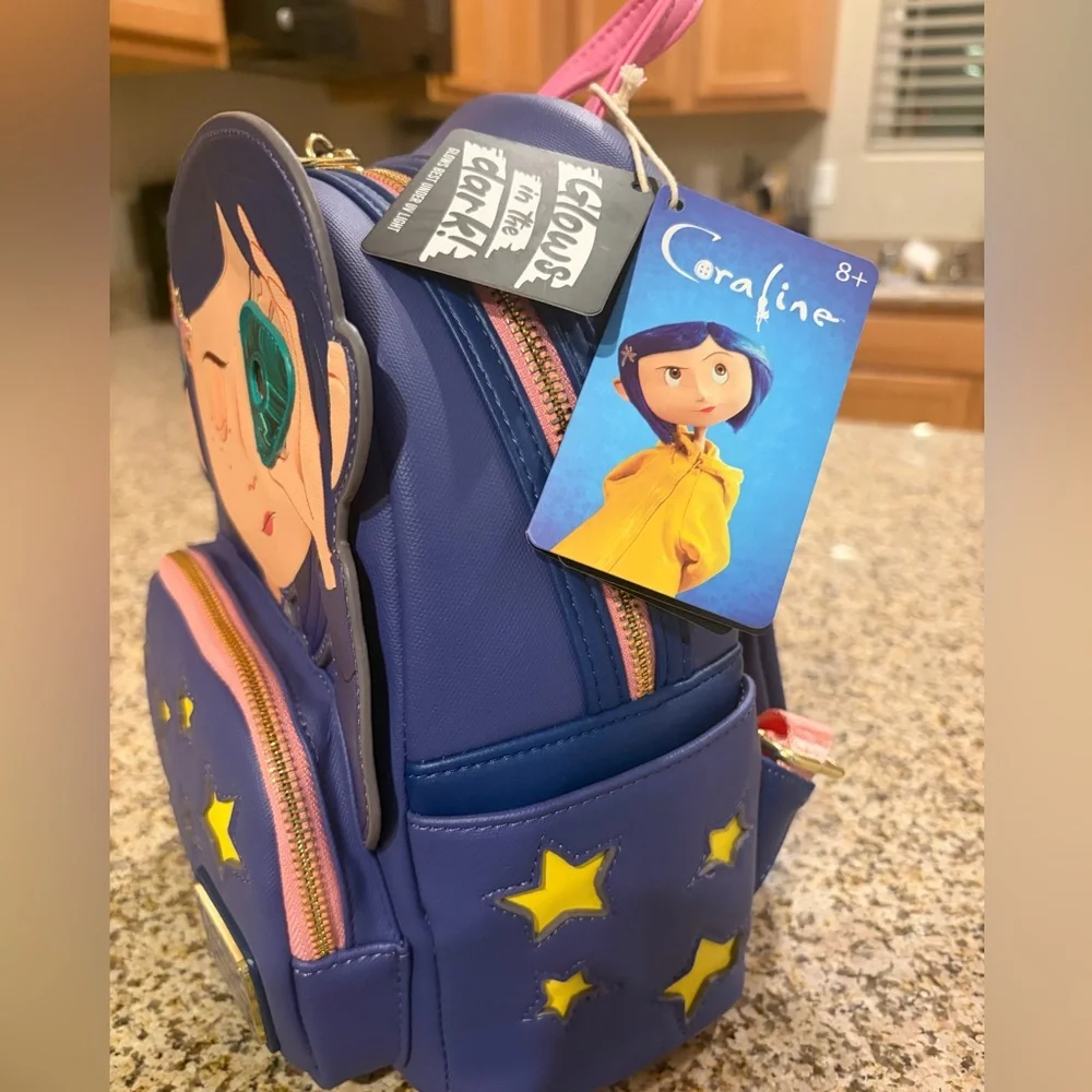 NWT Loungefly Coraline Seeing Stone Glow-In-The-Dark  Stars Mini Backpack - Picture 7 of 9